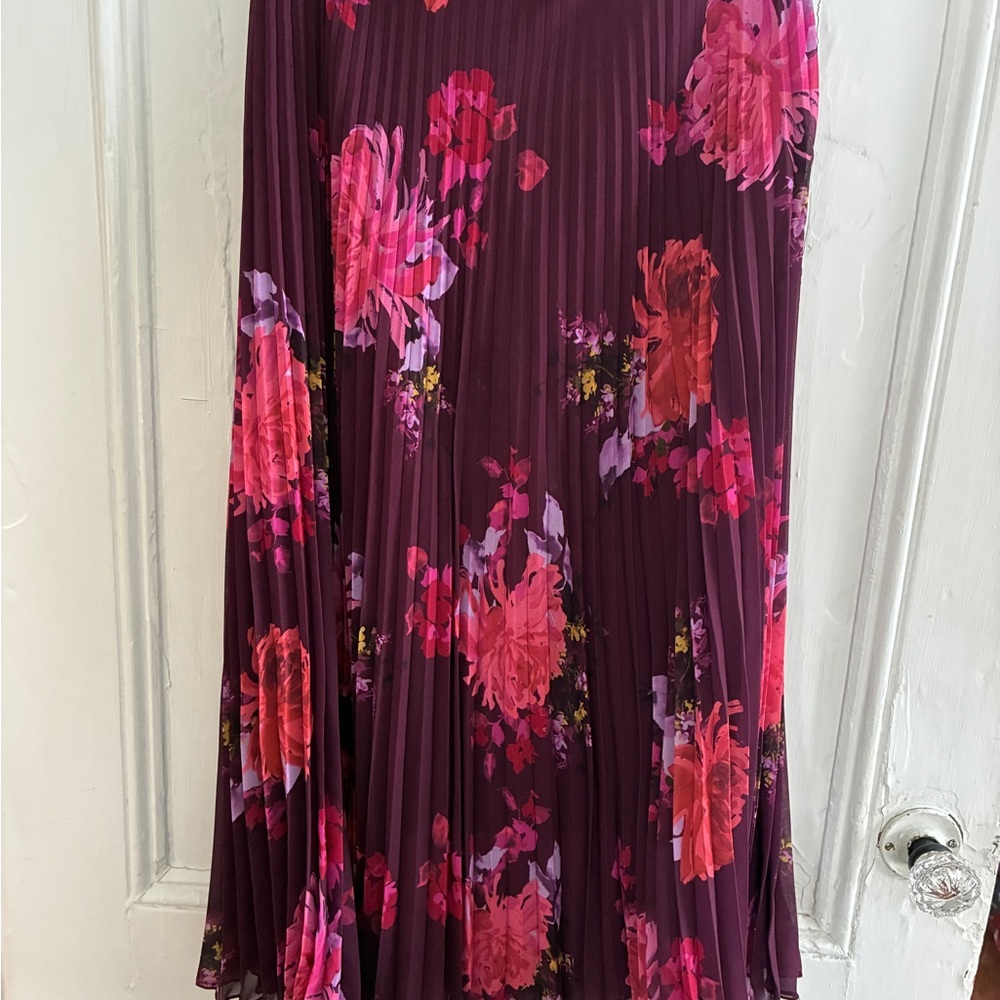 Garnet Hill Pleated Skirt - Purple and Pink Floral